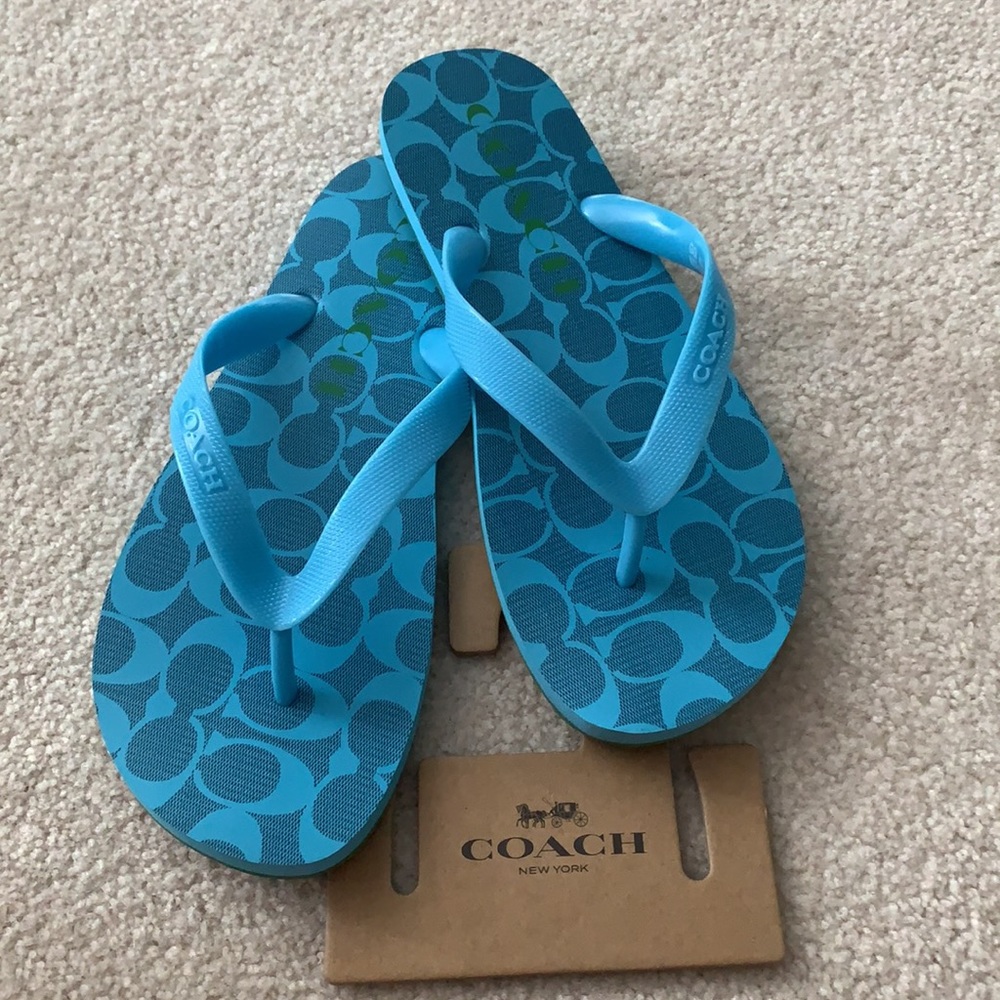 REPOSHED Coach Blue Turquoise Logo Flip Flop Sandals
